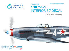 Quinta Studio QD48001 - Yak-3 3D-Printed & coloured Interior on decal paper (for 4814 Zvezda kit) - 1:48