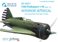 Quinta Studio QD48021 - I-16 type 5 3D-Printed & coloured Interior on decal paper (for conversion from all I-16 type 10 kits) - 1:48