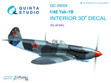 Quinta Studio QD48004 - Yak-1B (late production) 3D-Printed & coloured Interior on decal pape (for all kits) - 1:48